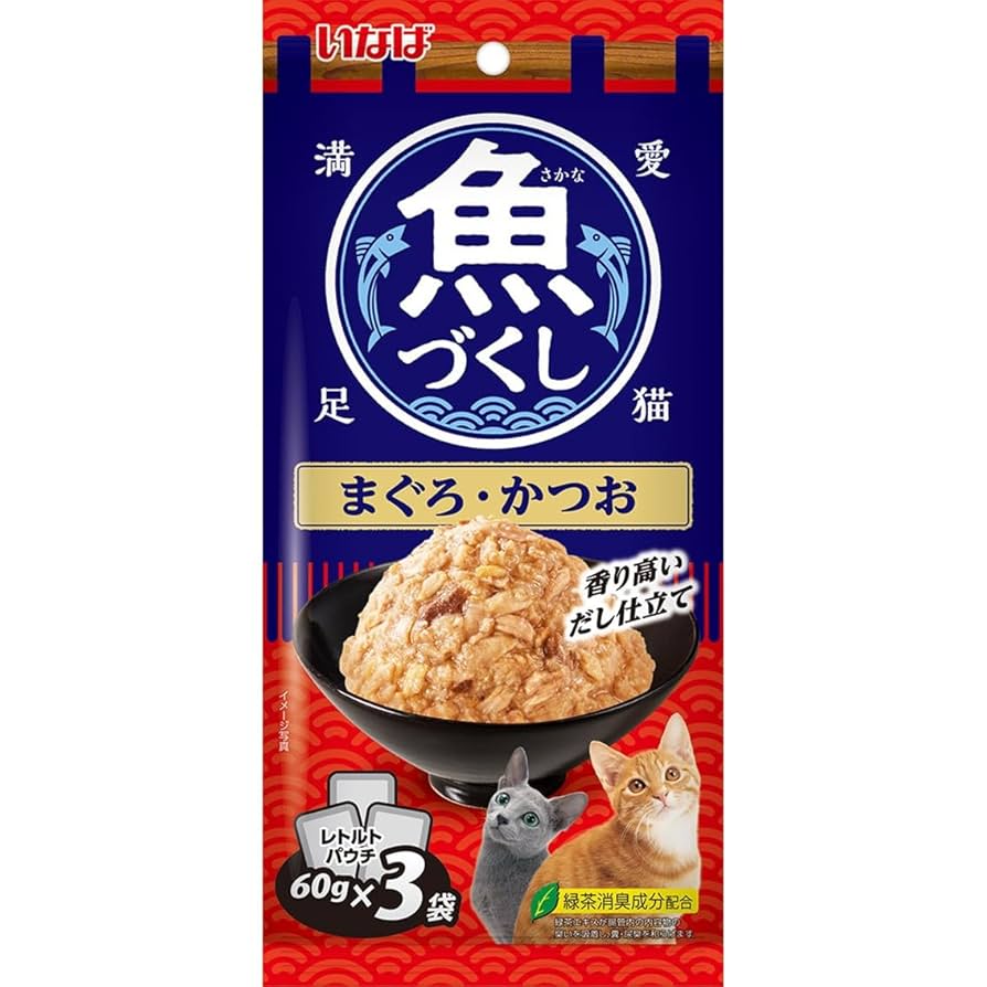 いなば 魚づくし まぐろ・かつお 貝柱入り 60g×3袋×24個　2箱セット Amazon.co.jp: いなば 魚づくし まぐろ・かつお 60g×3袋入
